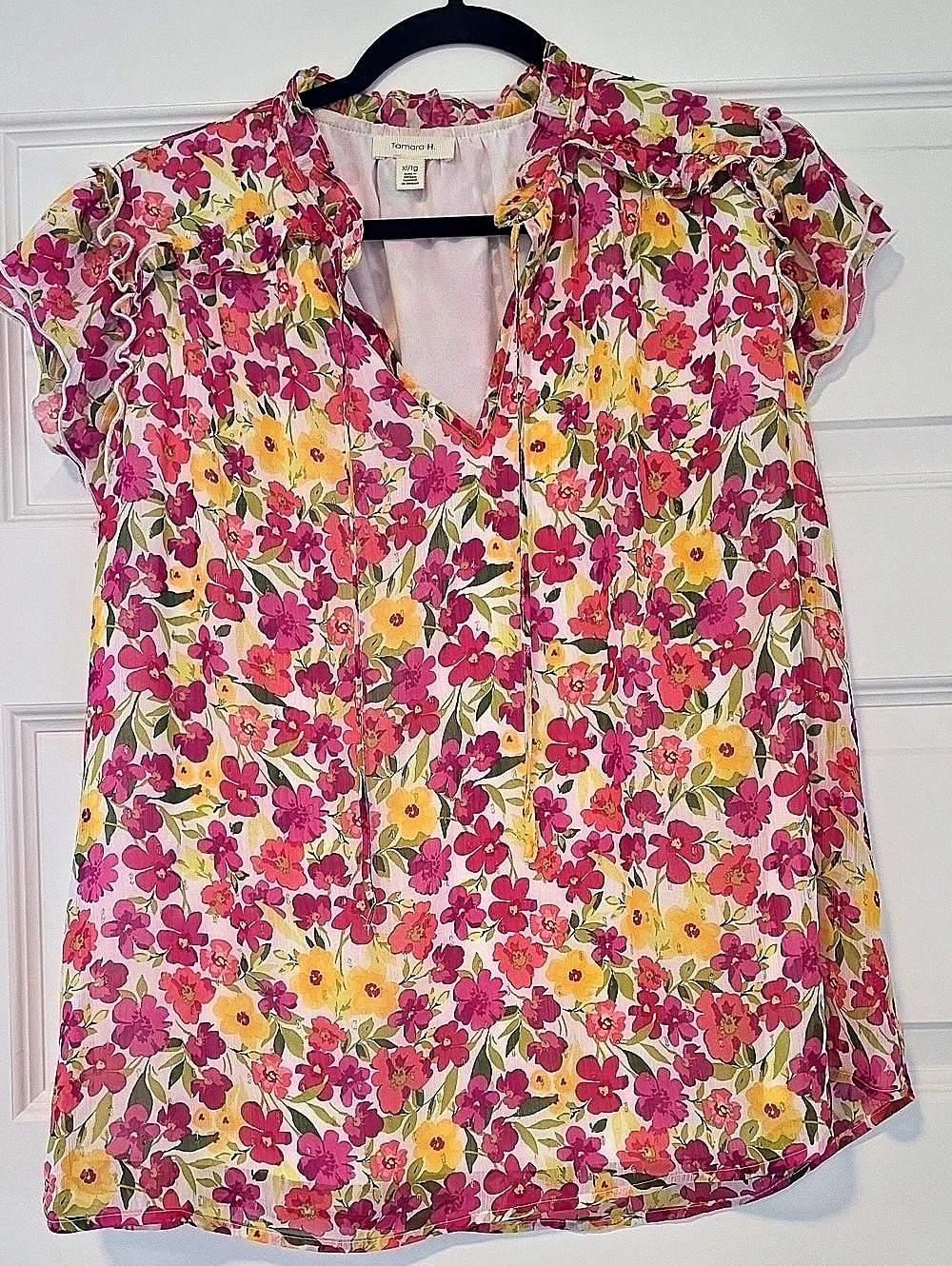 Tamara H Floral Blouse in Pink & Yellow Size XL